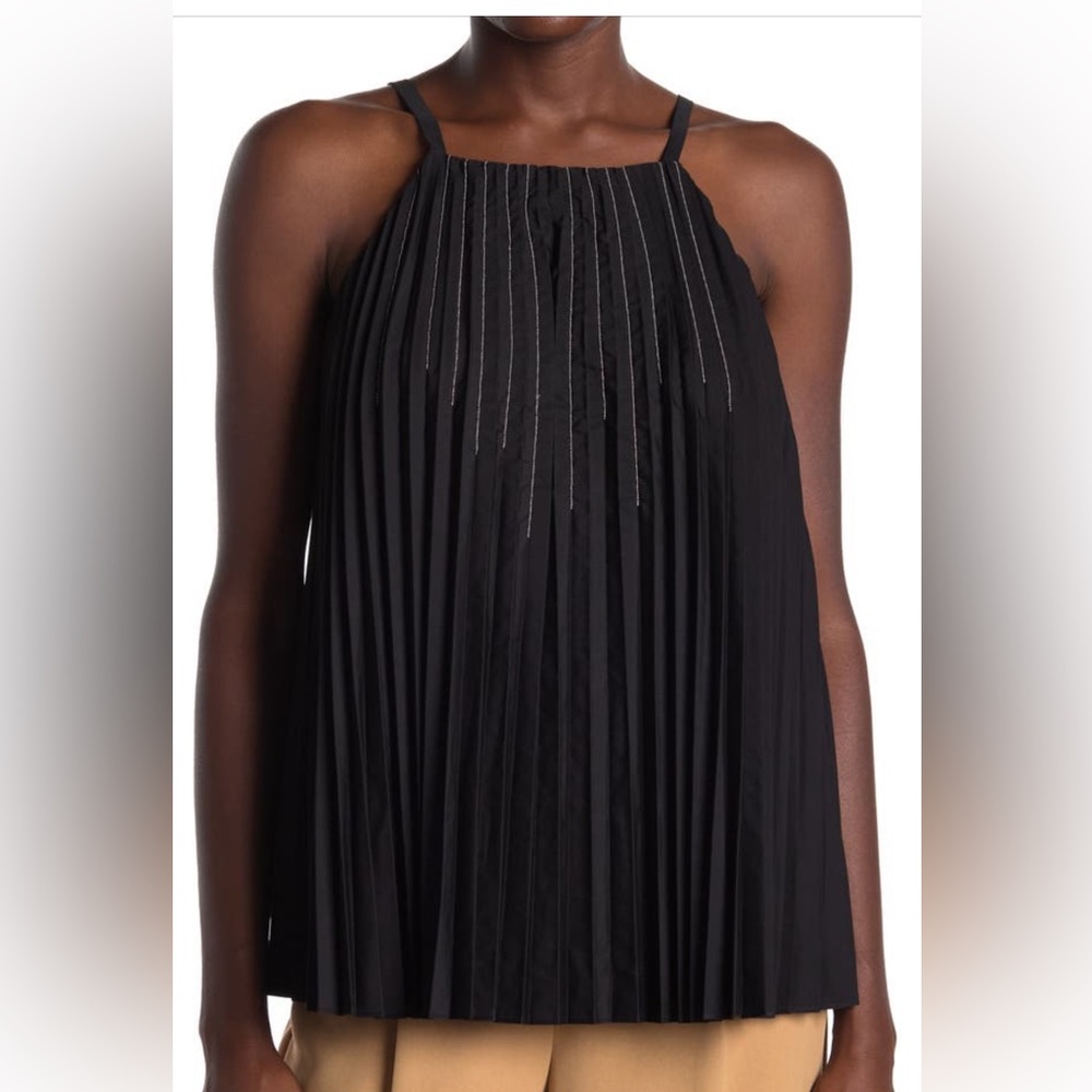 Brunello Cucinelli Beaded Square Neck Pleated tank top